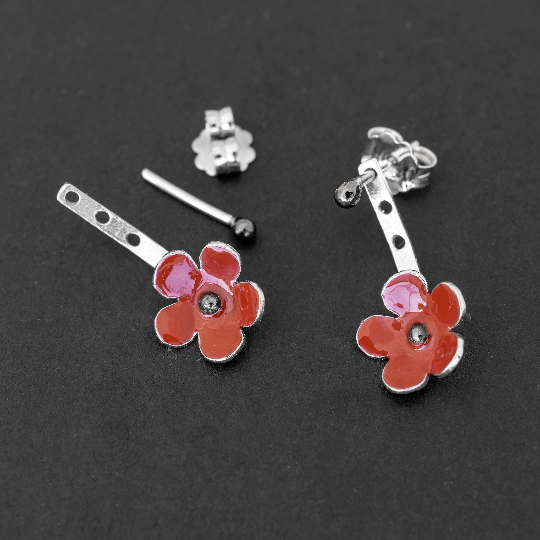 Ασημένια Σκουλαρίκια jackets "λουλούδια" με σμάλτο από ασήμι 925 - κοσμήματα emmanuela