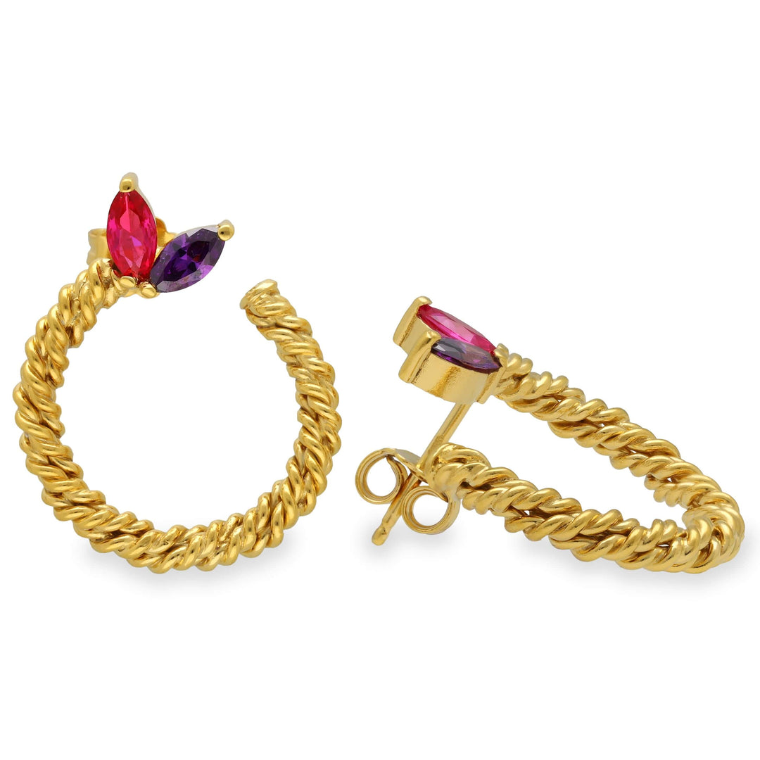 Stud earrings made of twisted wire with zircon