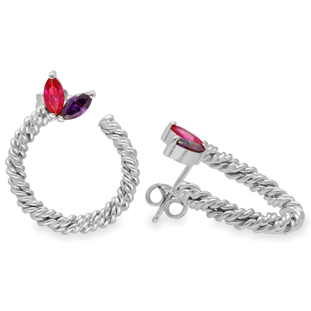 Stud earrings made of twisted wire with zircon