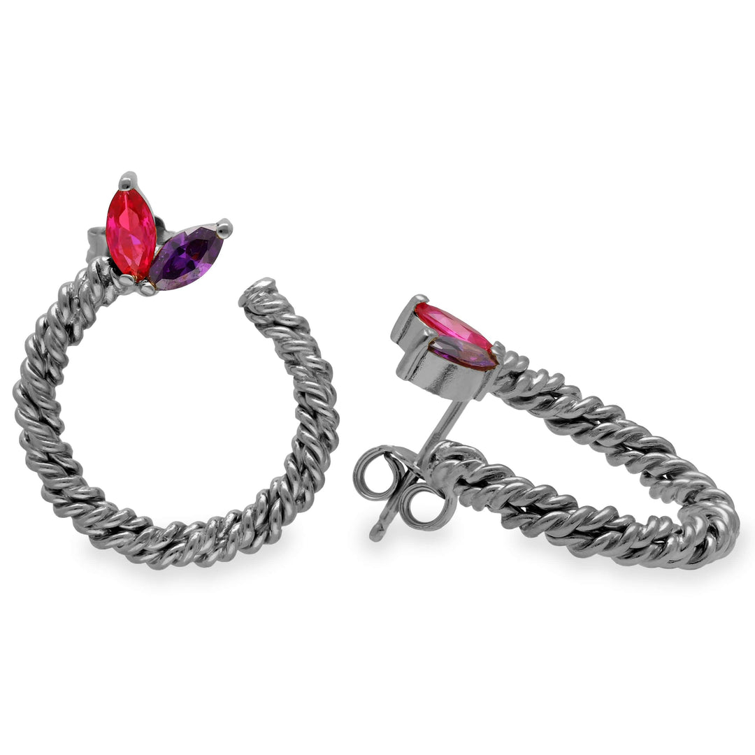 Stud earrings made of twisted wire with zircon