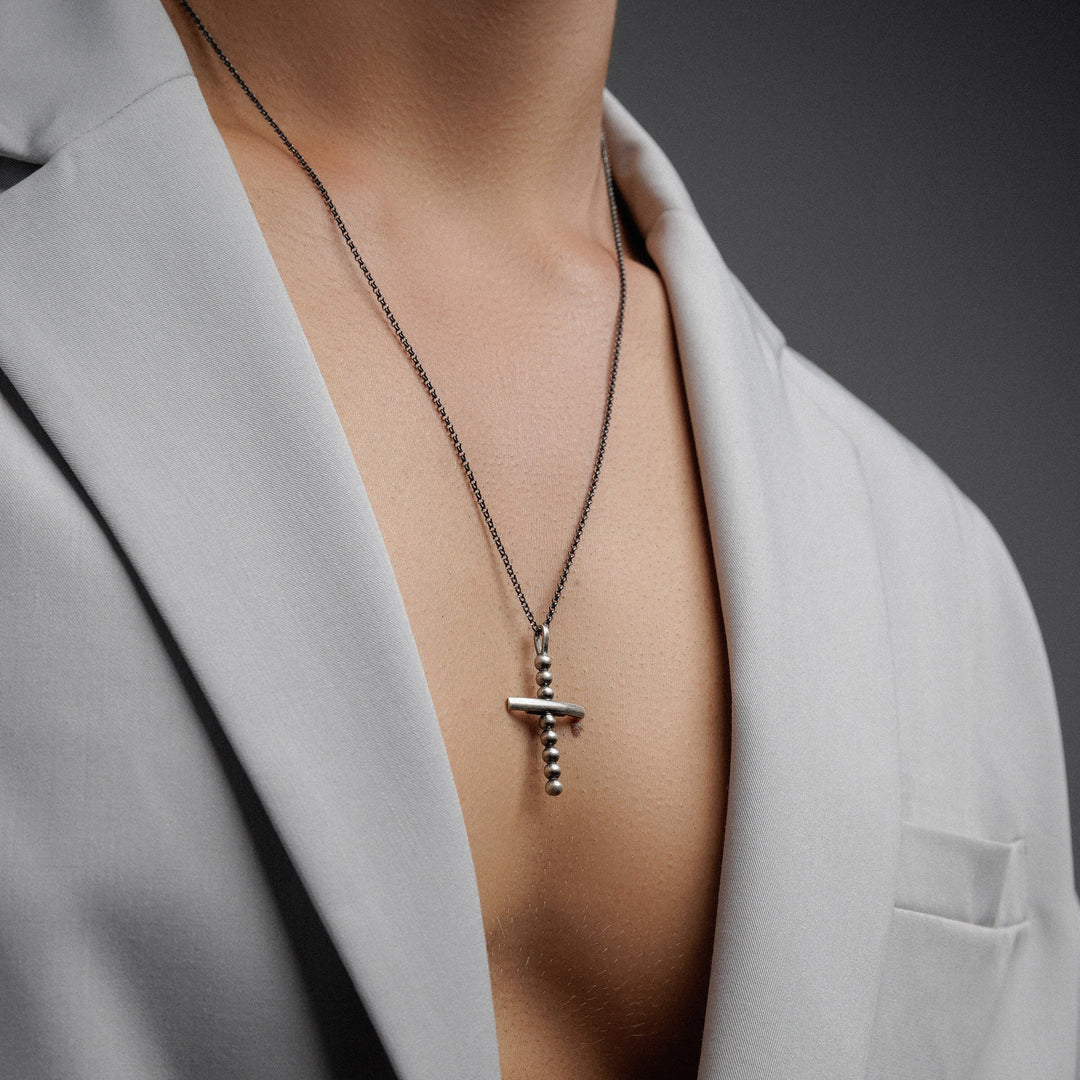 Pendant cross with balls for men