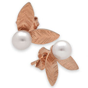 Καρφωτά σκουλαρίκια "φύλλα" με μαργαριτάρια από ασήμι 925 - κοσμήματα emmanuela