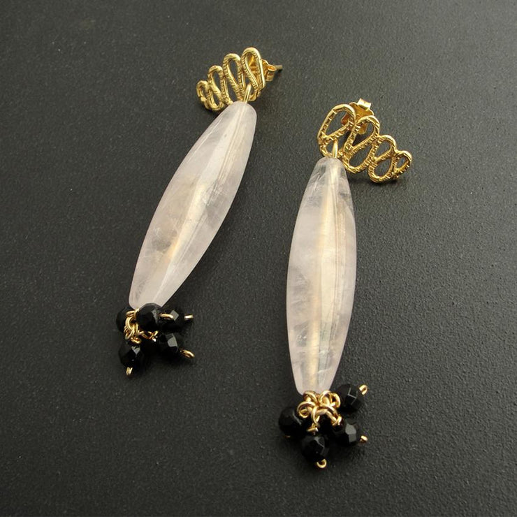 Κρεμαστά σκουλαρίκια με πέτρες κουάρτζ από ασήμι 925 - κοσμήματα emmanuela