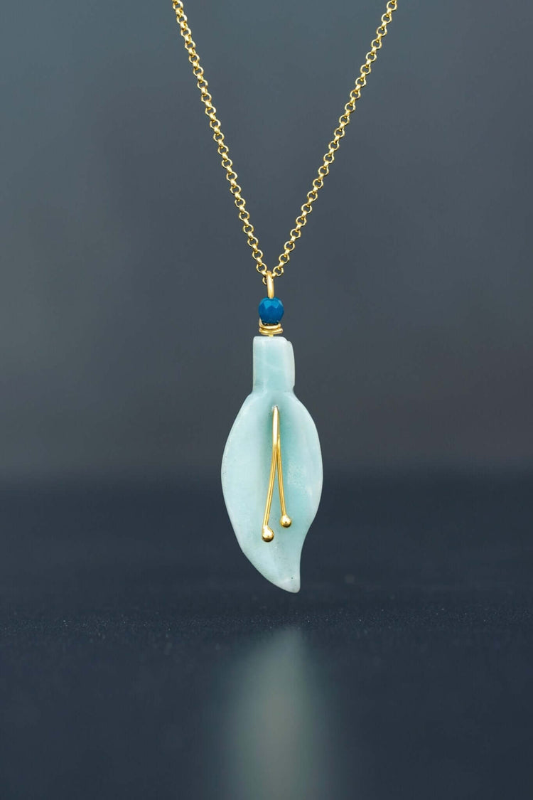 Κρεμαστό μενταγιόν "φύλλο" αμαζονίτη από ασήμι 925 - κοσμήματα emmanuela