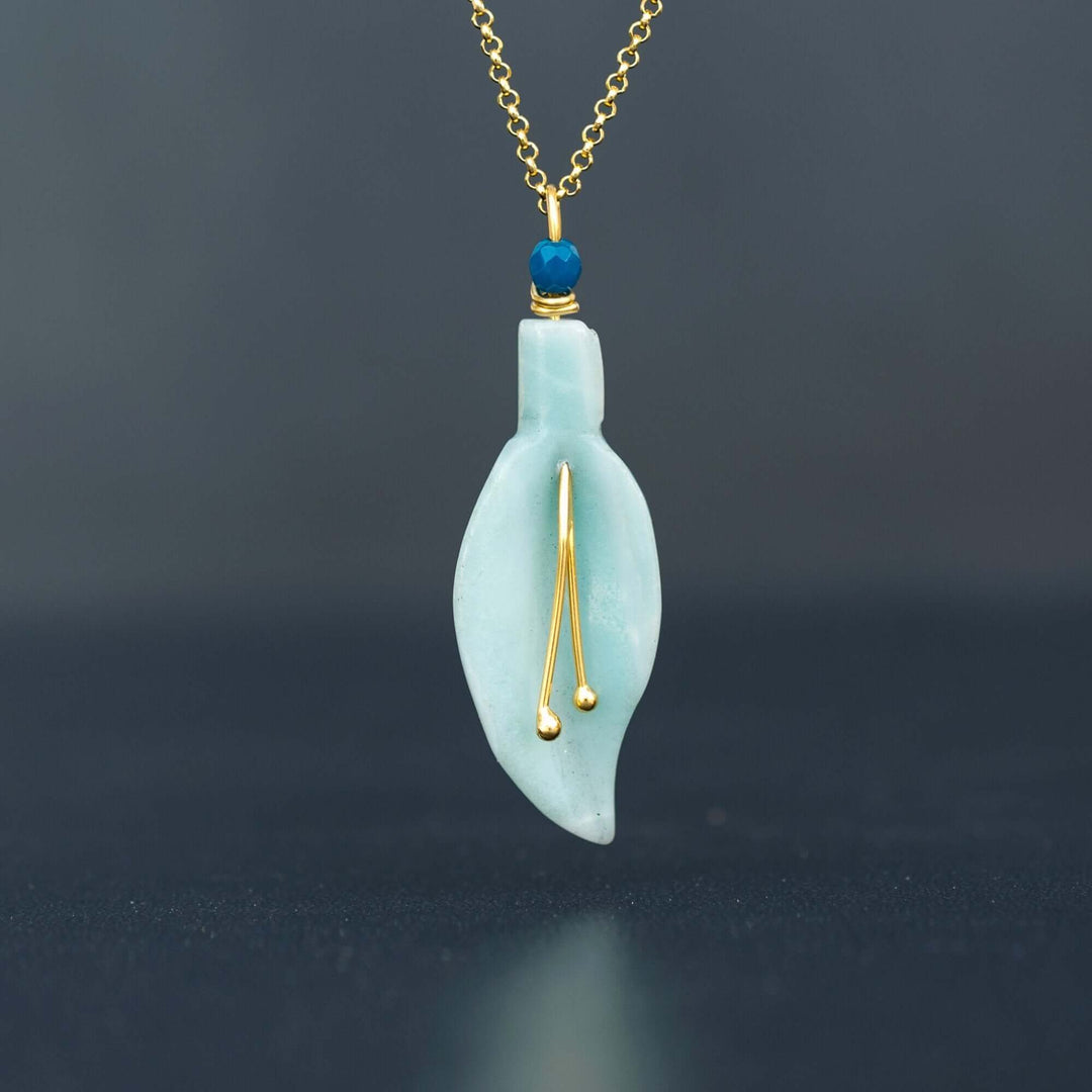 Κρεμαστό μενταγιόν "φύλλο" αμαζονίτη από ασήμι 925 - κοσμήματα emmanuela