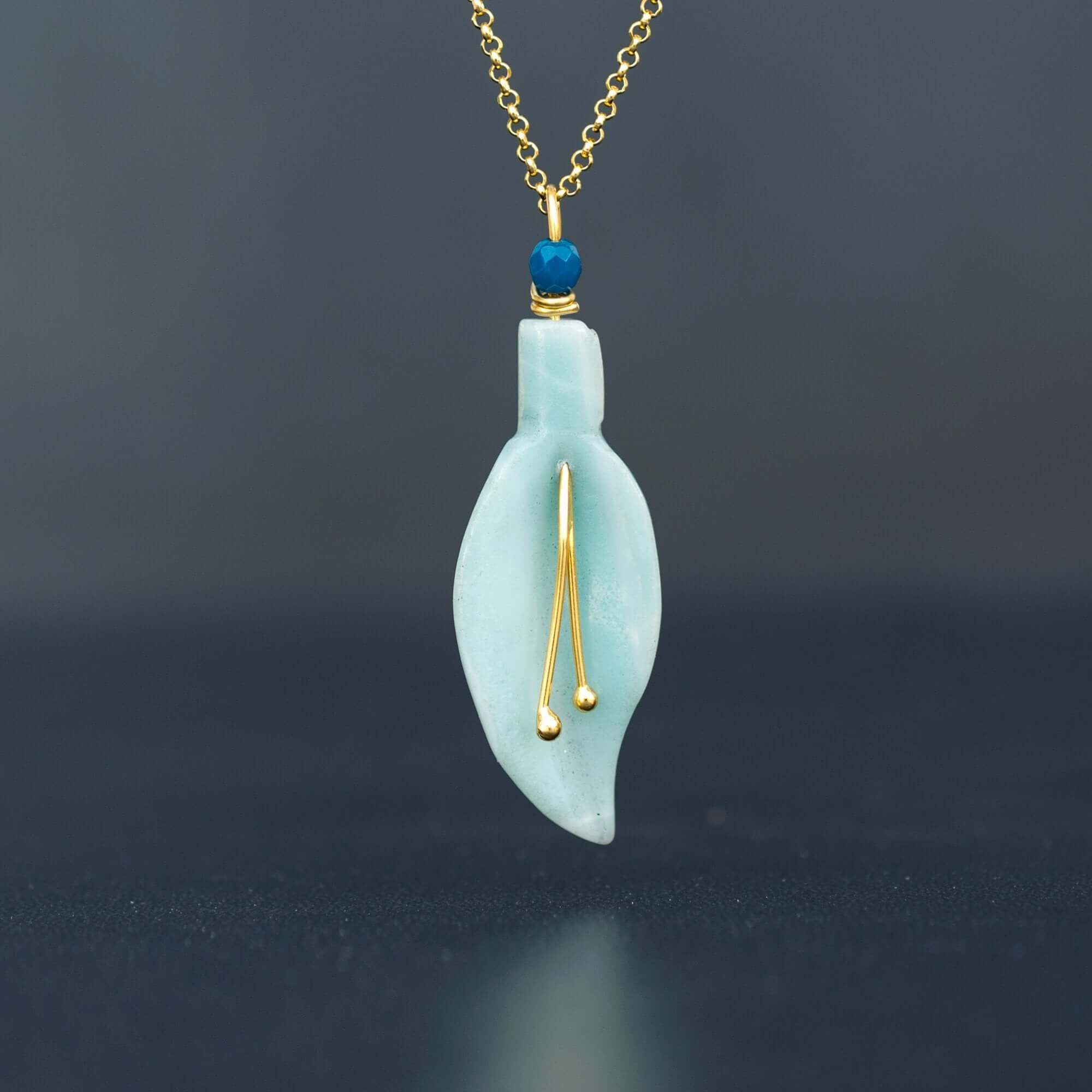 Κρεμαστό μενταγιόν "φύλλο" αμαζονίτη από ασήμι 925 - κοσμήματα emmanuela