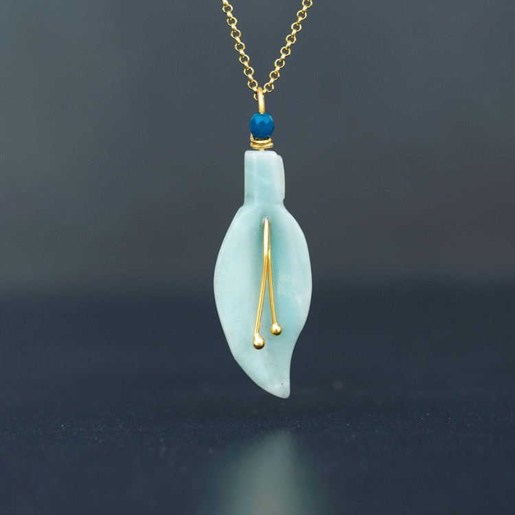 Κρεμαστό μενταγιόν "φύλλο" αμαζονίτη από ασήμι 925 - κοσμήματα emmanuela