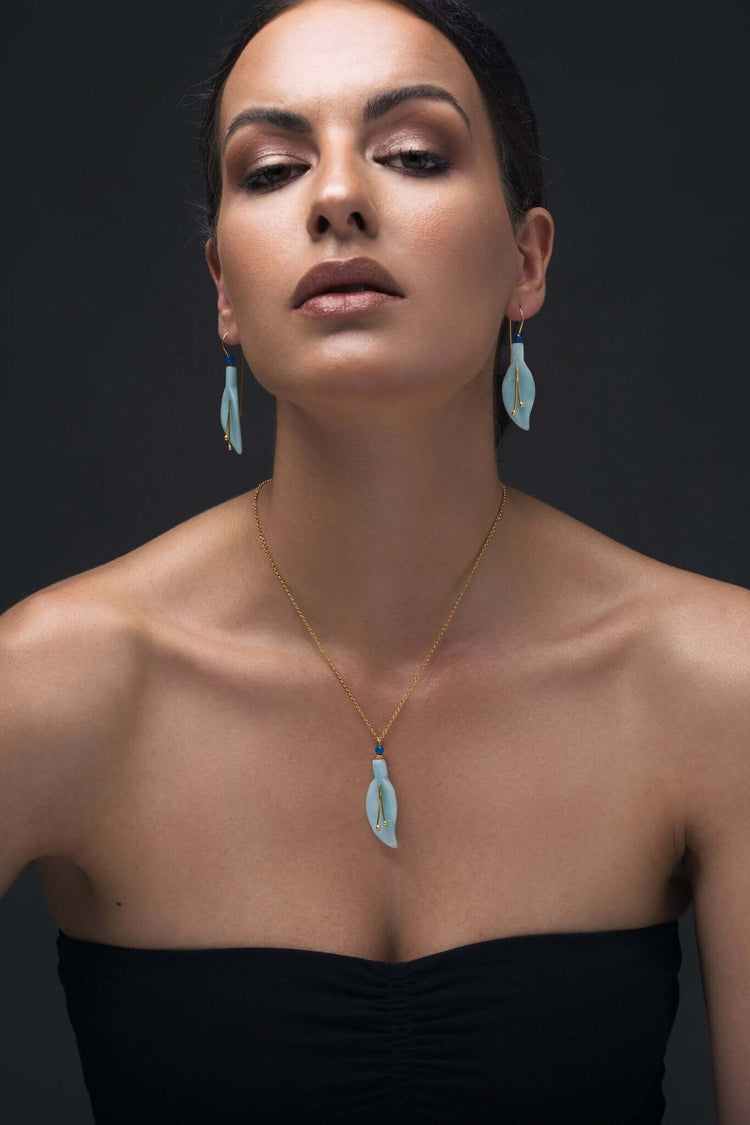 Κρεμαστό μενταγιόν "φύλλο" αμαζονίτη από ασήμι 925 - κοσμήματα emmanuela