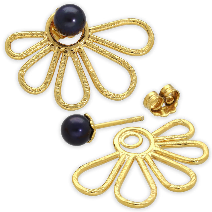 Σκουλαρίκια jackets "λουλούδια" με μαργαριτάρια από ασήμι 925 - κοσμήματα emmanuela